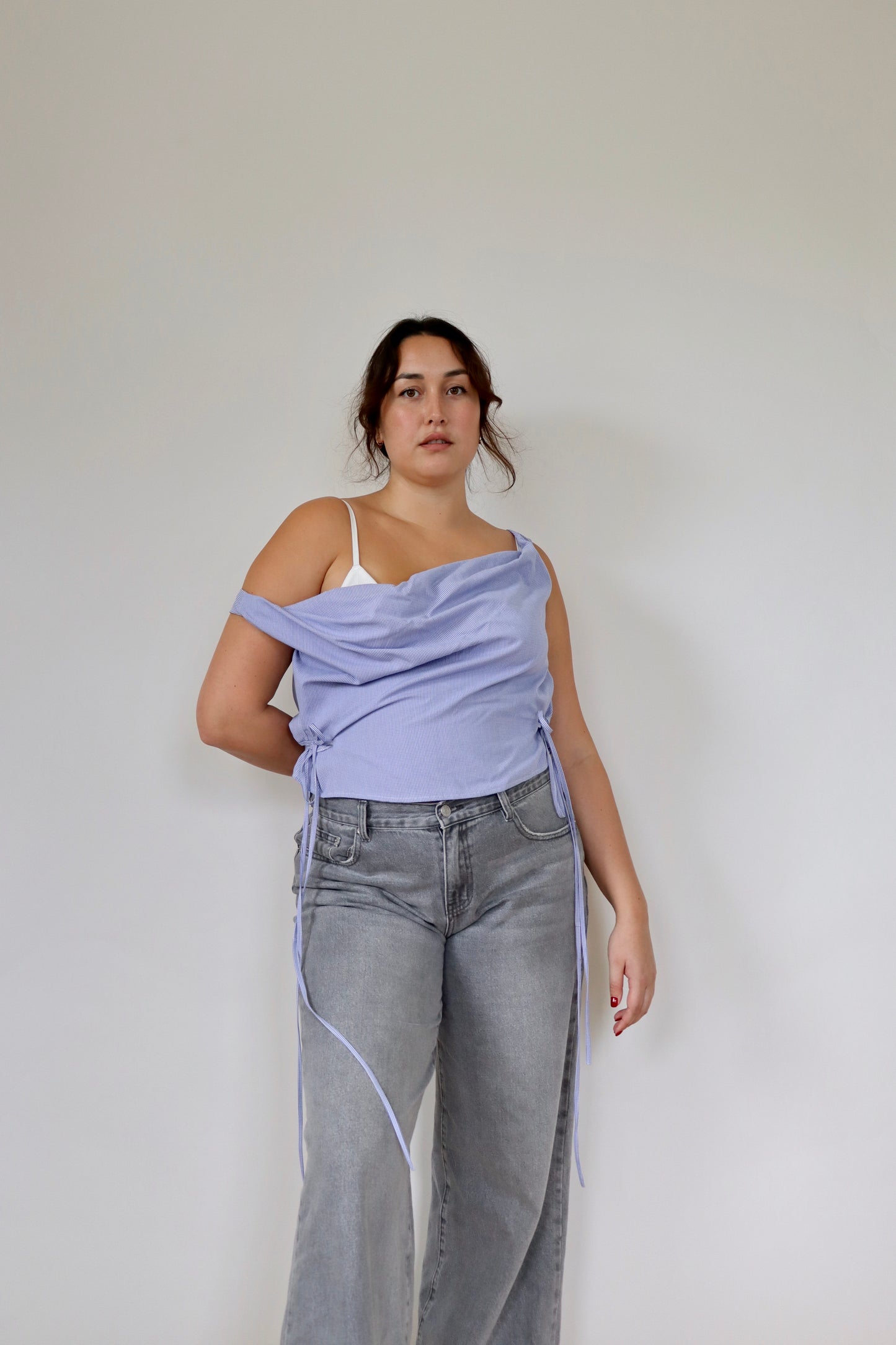 Navy Checked Awa Top XL