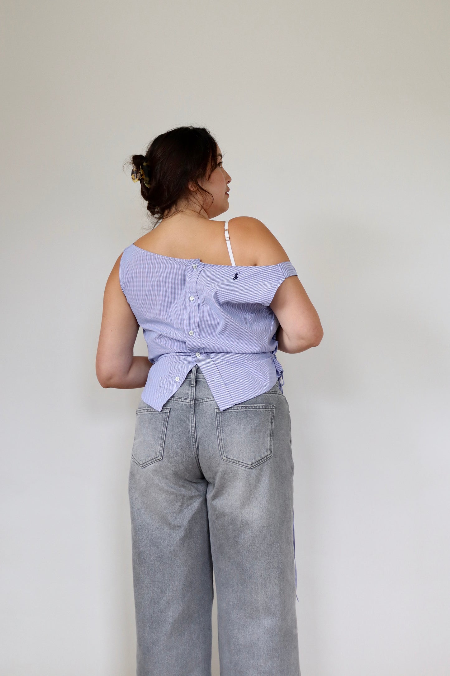 Navy Checked Awa Top XL