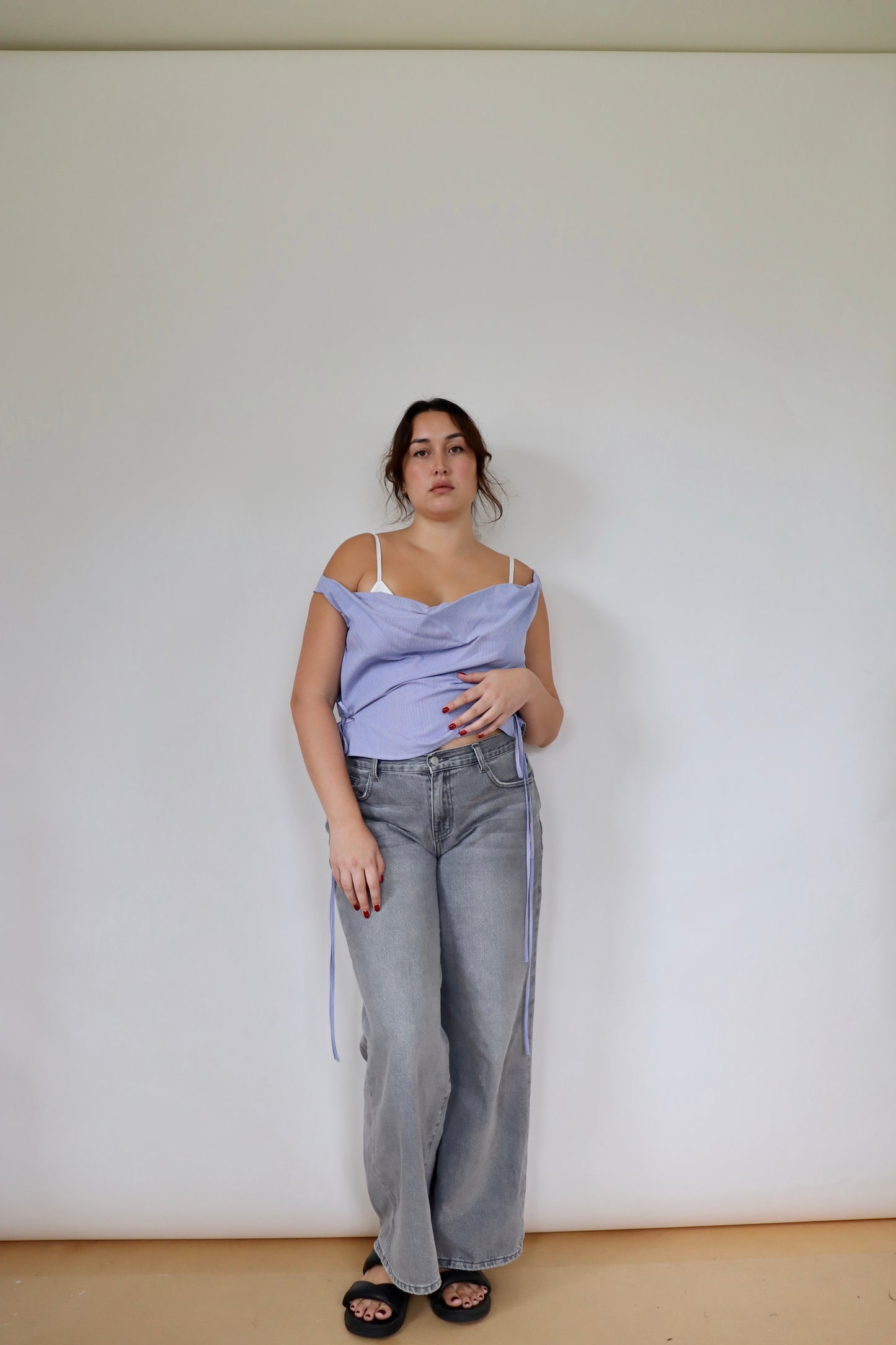 Navy Checked Awa Top XL