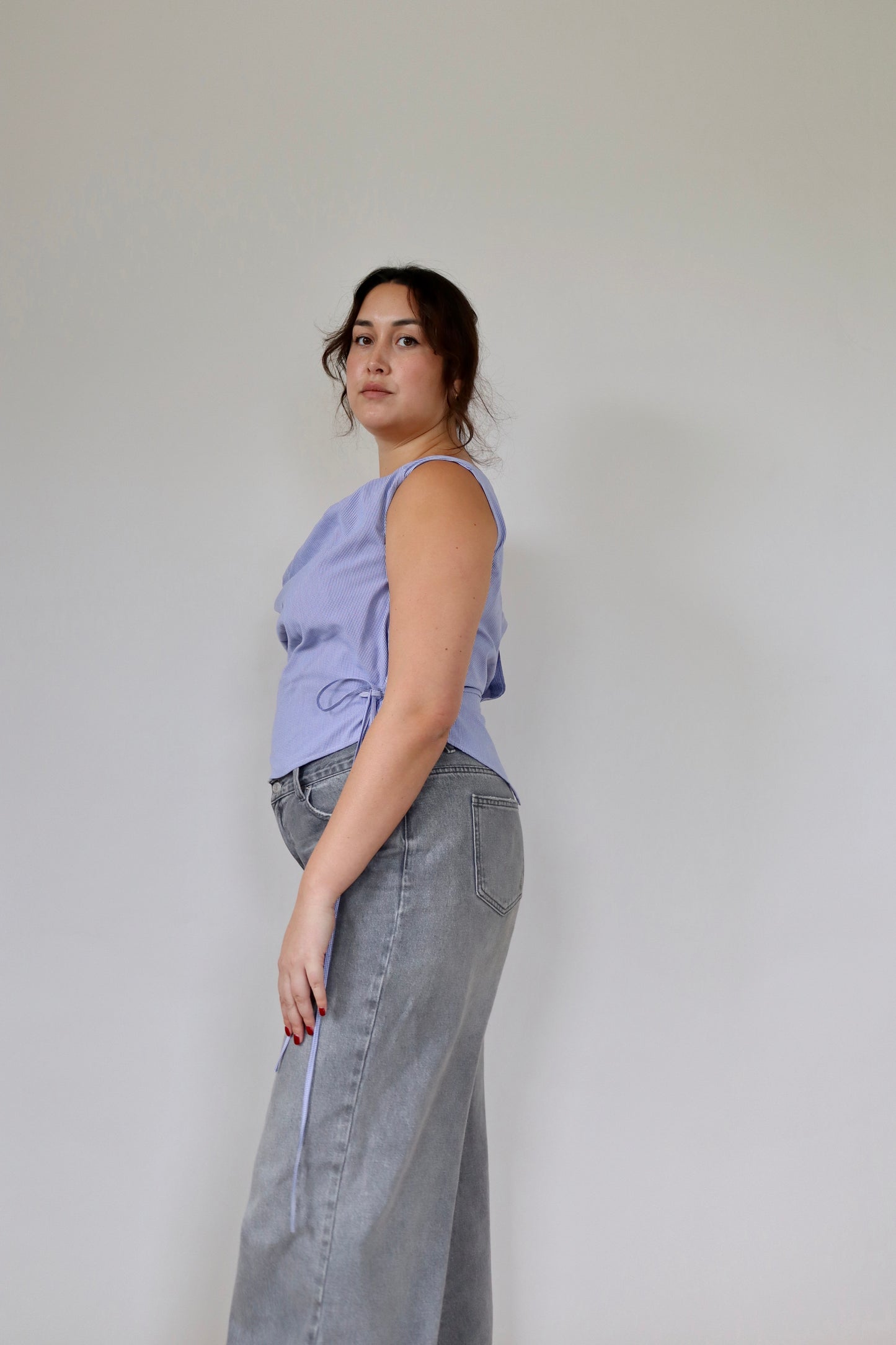 Navy Checked Awa Top XL