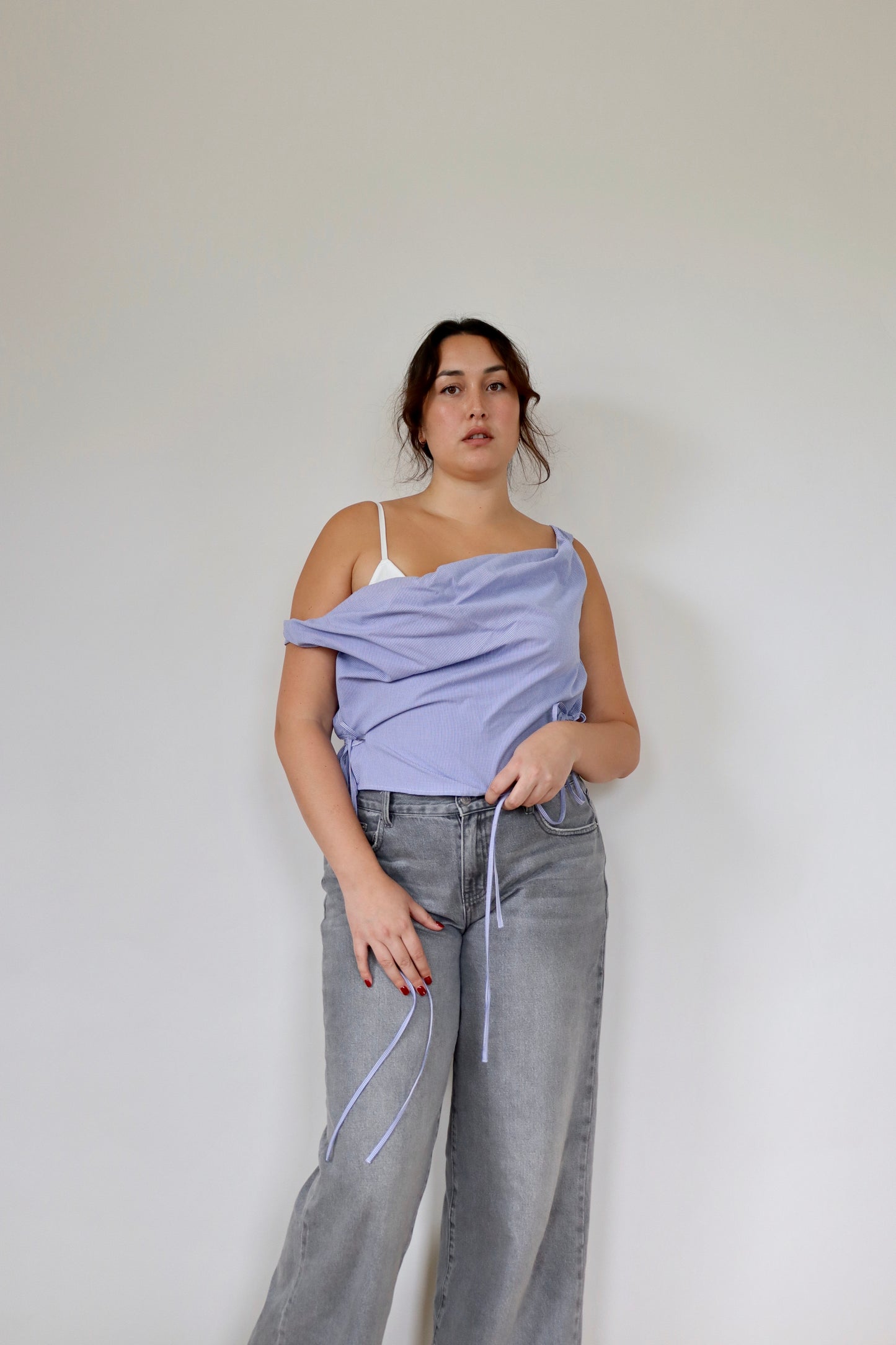Navy Checked Awa Top XL