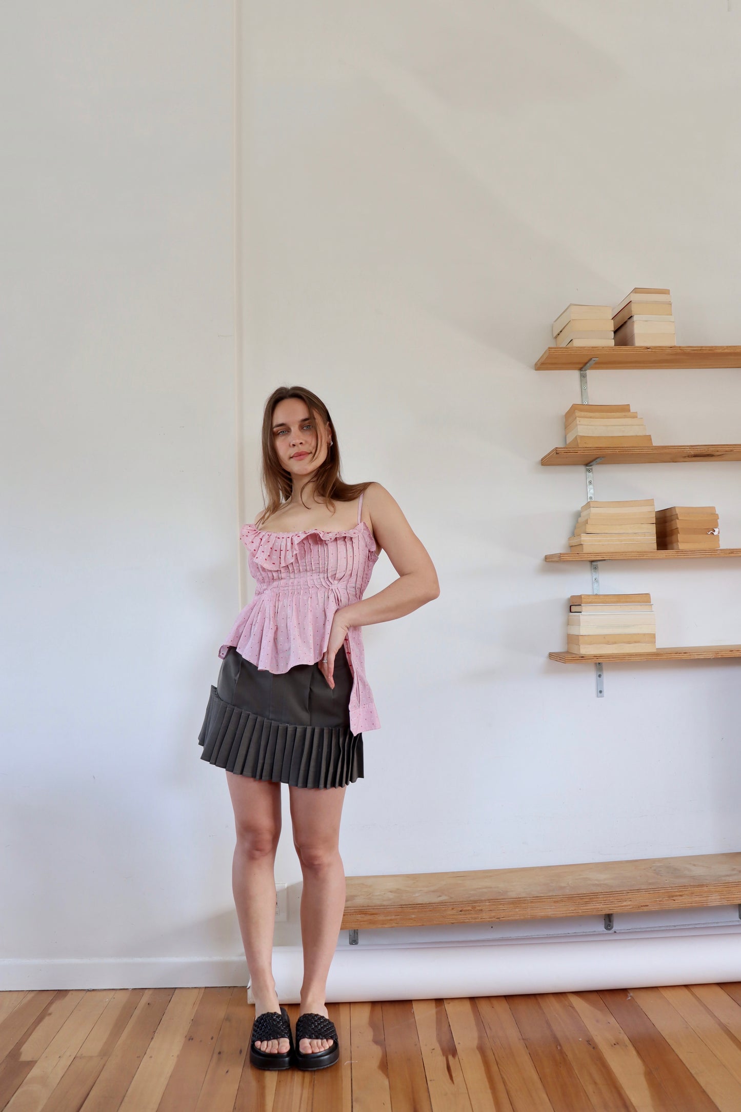 Pink Ruby Pleat Top S
