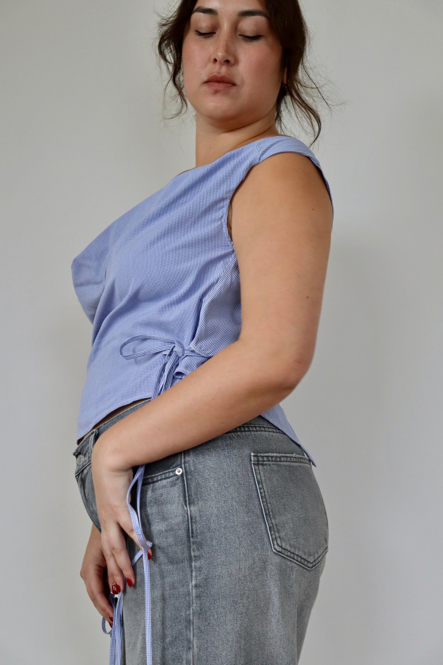 Navy Checked Awa Top XL