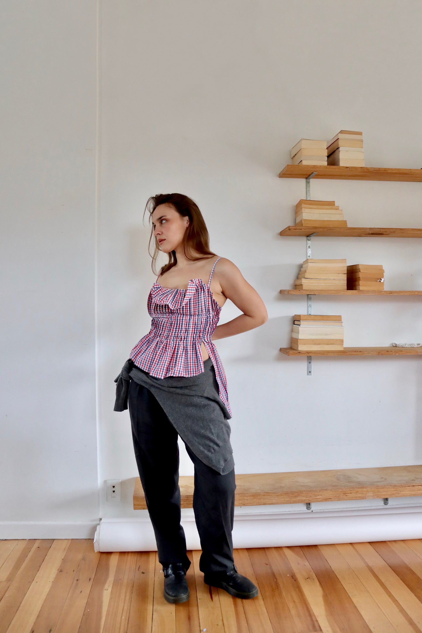Red + Blue Ruby Pleat Top S