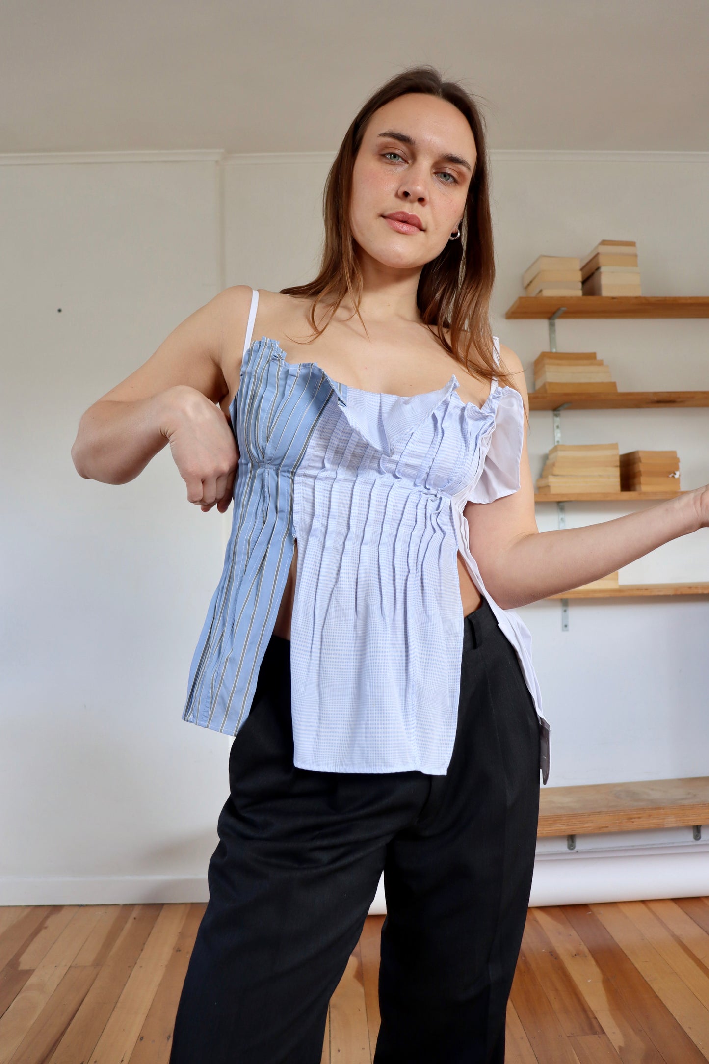 Blue Ruby Pleat Top S