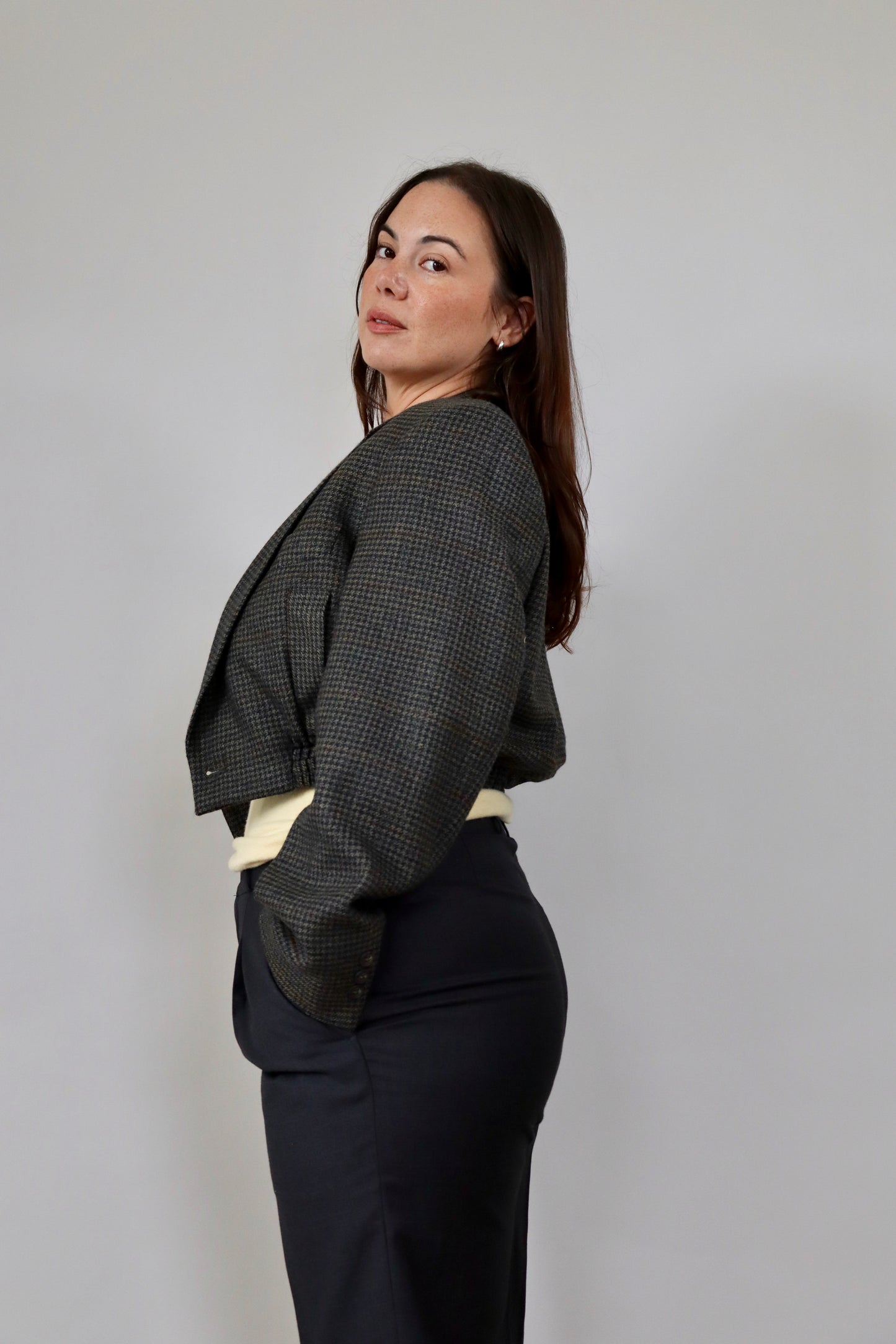Dark Wool Check Grace Bomber M