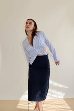 Load image into Gallery viewer, Blue Striped Asymmetric Curve Shirt