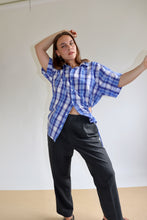 Load image into Gallery viewer, Blue Gingham Assymetric Curve Shirt
