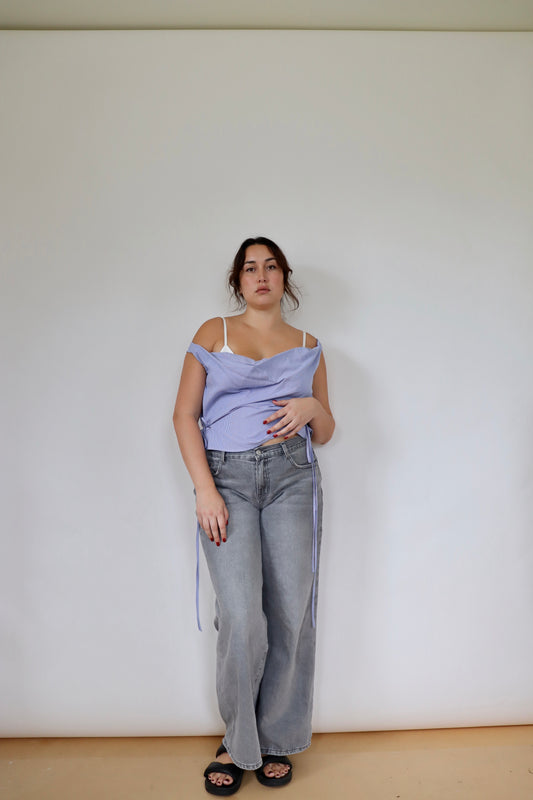 Navy Checked Awa Top XL