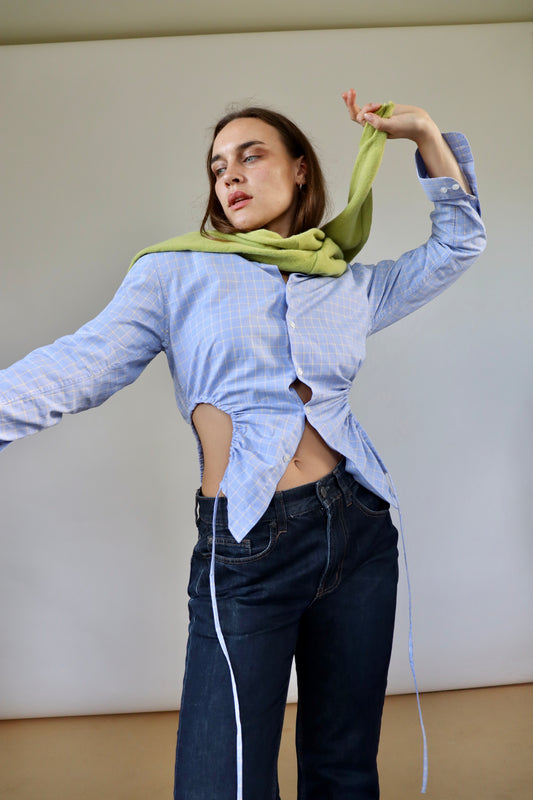 Blue and Yellow Curve Shirt S