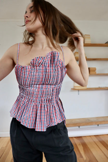 Red + Blue Ruby Pleat Top S