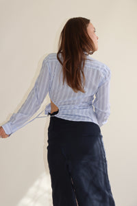 Blue Striped Asymmetric Curve Shirt
