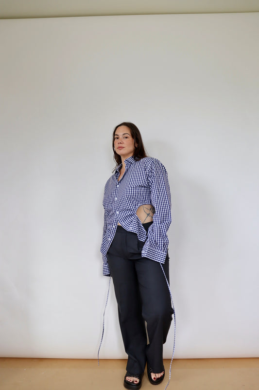 Blue Checked Curve Shirt M