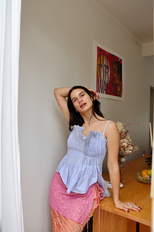 Blue Ruby Pleat Top M