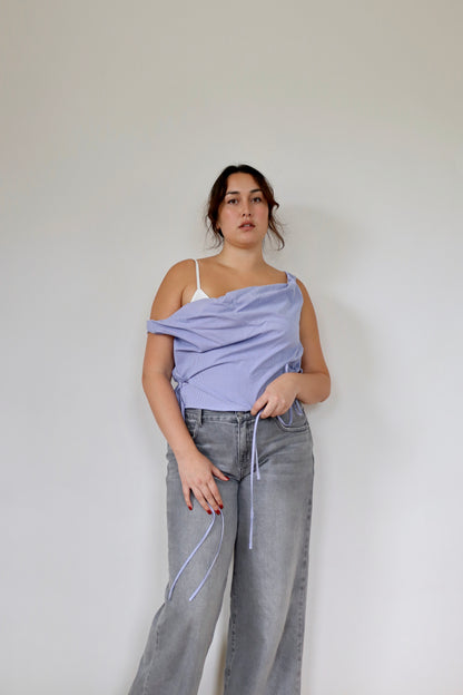 Navy Checked Awa Top XL