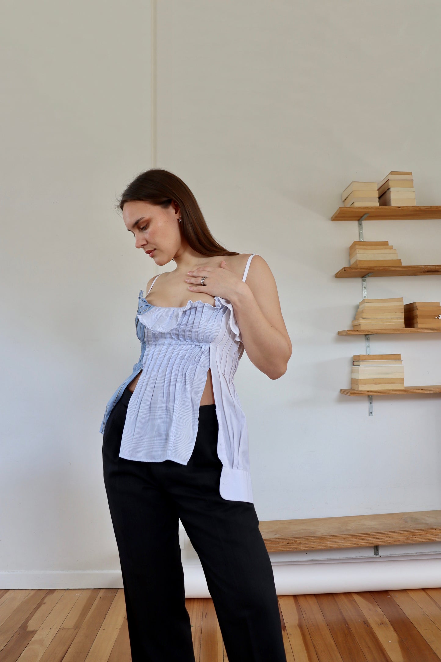 Blue Ruby Pleat Top S