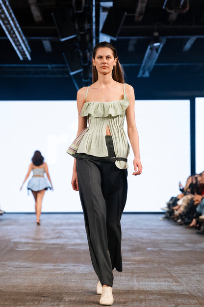 Green Ruby Pleat Top XS