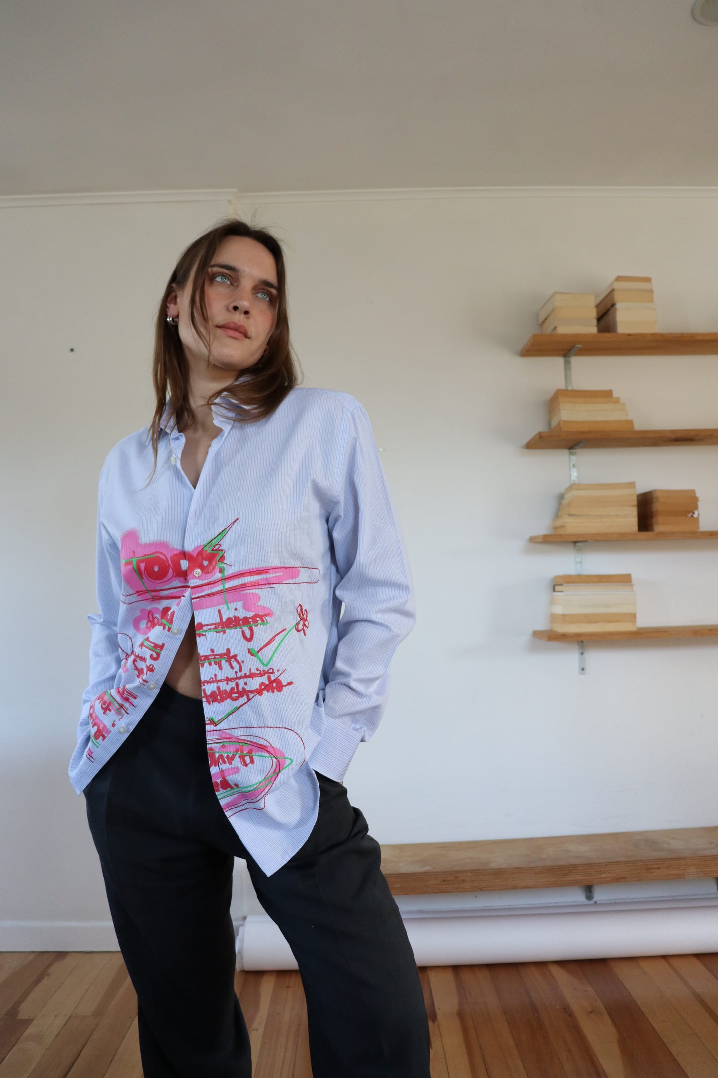 Blue Striped 'To Do' Shirt S