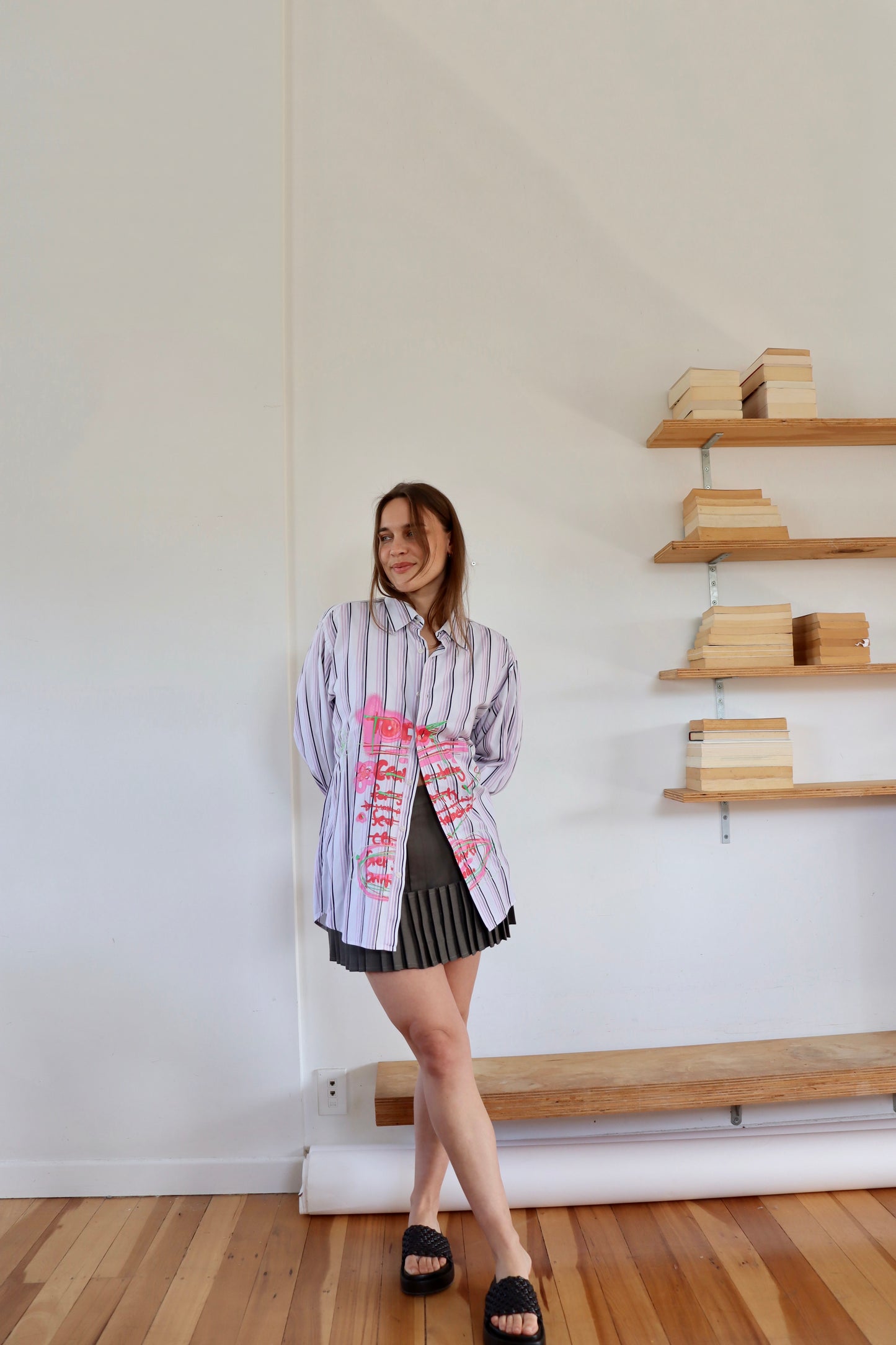Purple Striped 'To Do' Shirt M