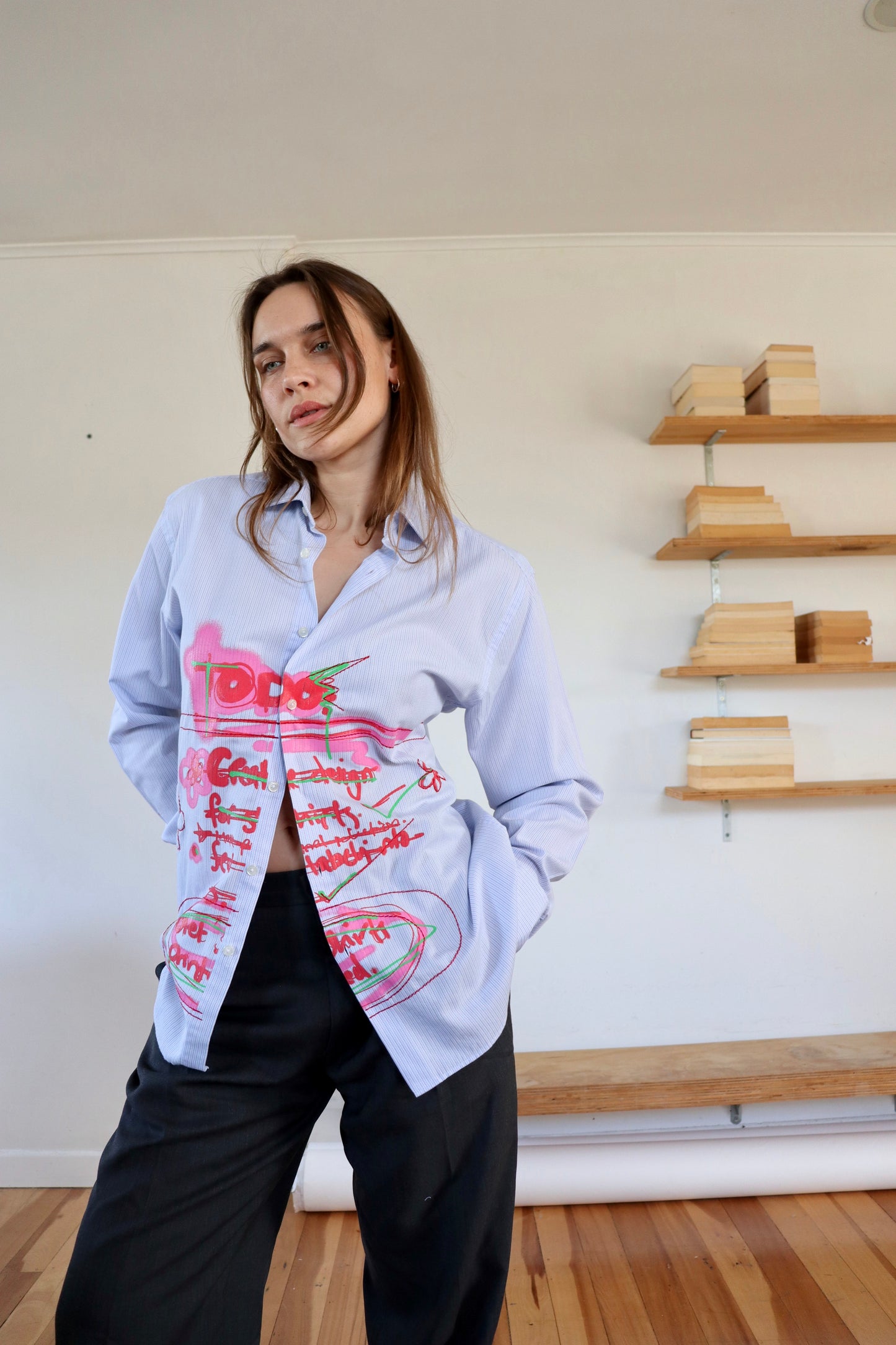 Blue Striped 'To Do' Shirt S
