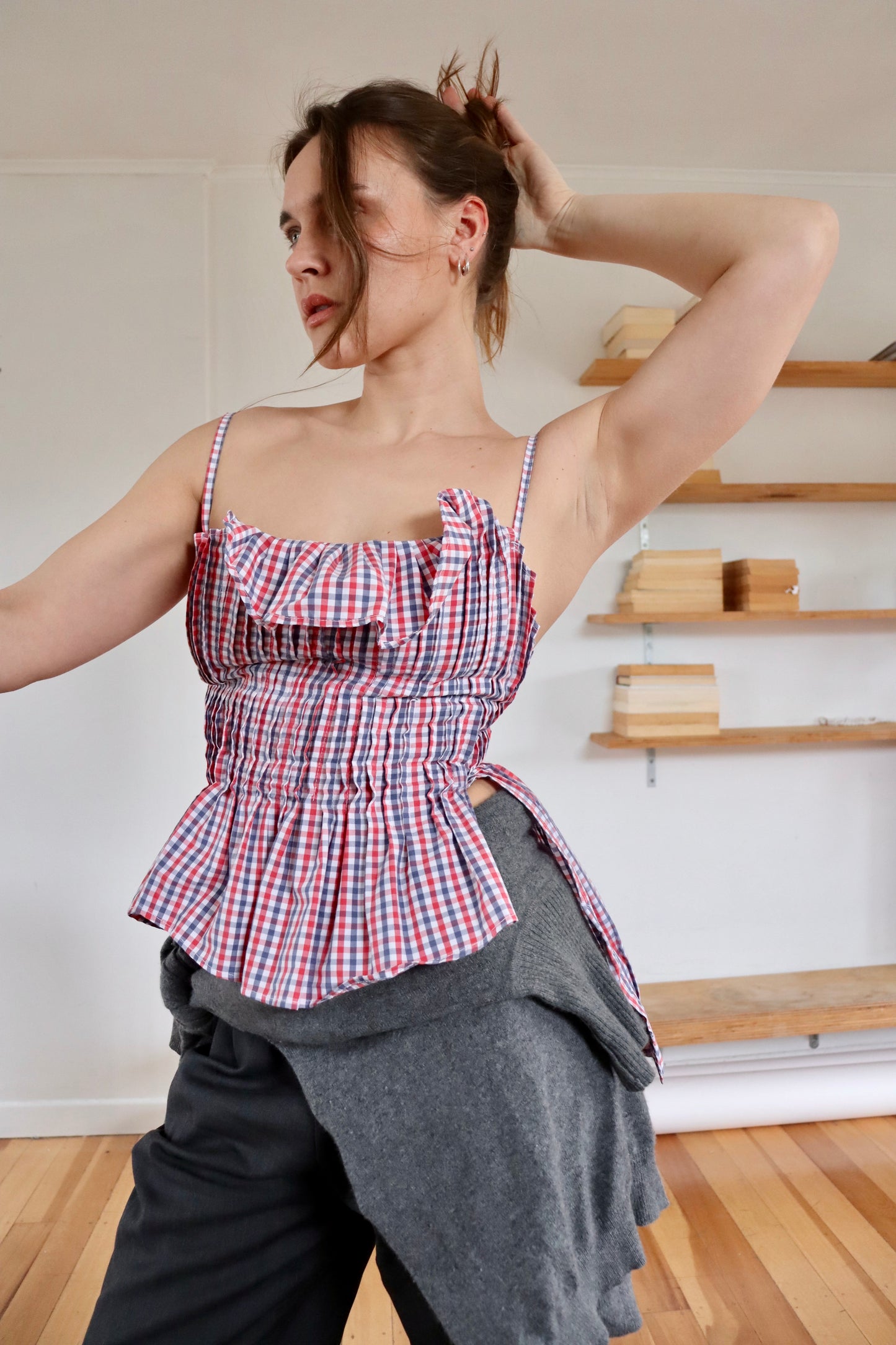 Red + Blue Ruby Pleat Top S