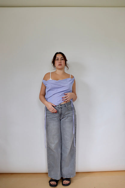 Navy Checked Awa Top XL