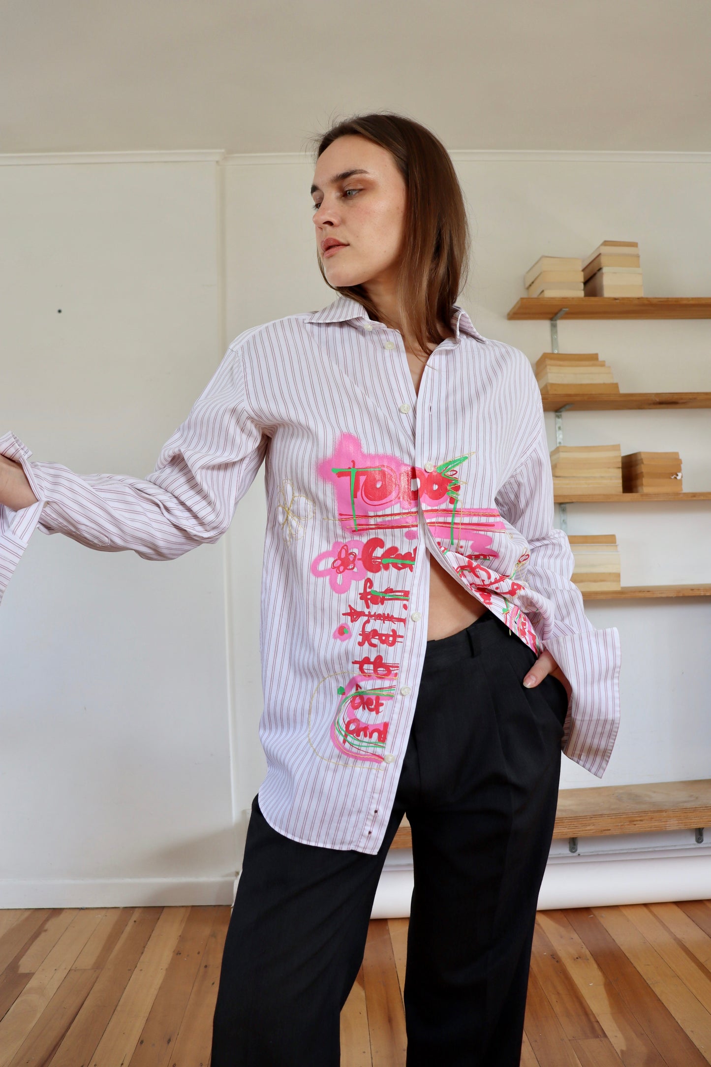 Pink Striped 'To Do' Shirt S