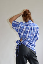 Load image into Gallery viewer, Blue Gingham Assymetric Curve Shirt