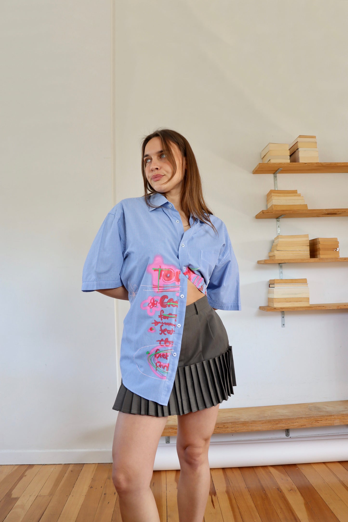 Blue Checked 'To Do' Shirt XL