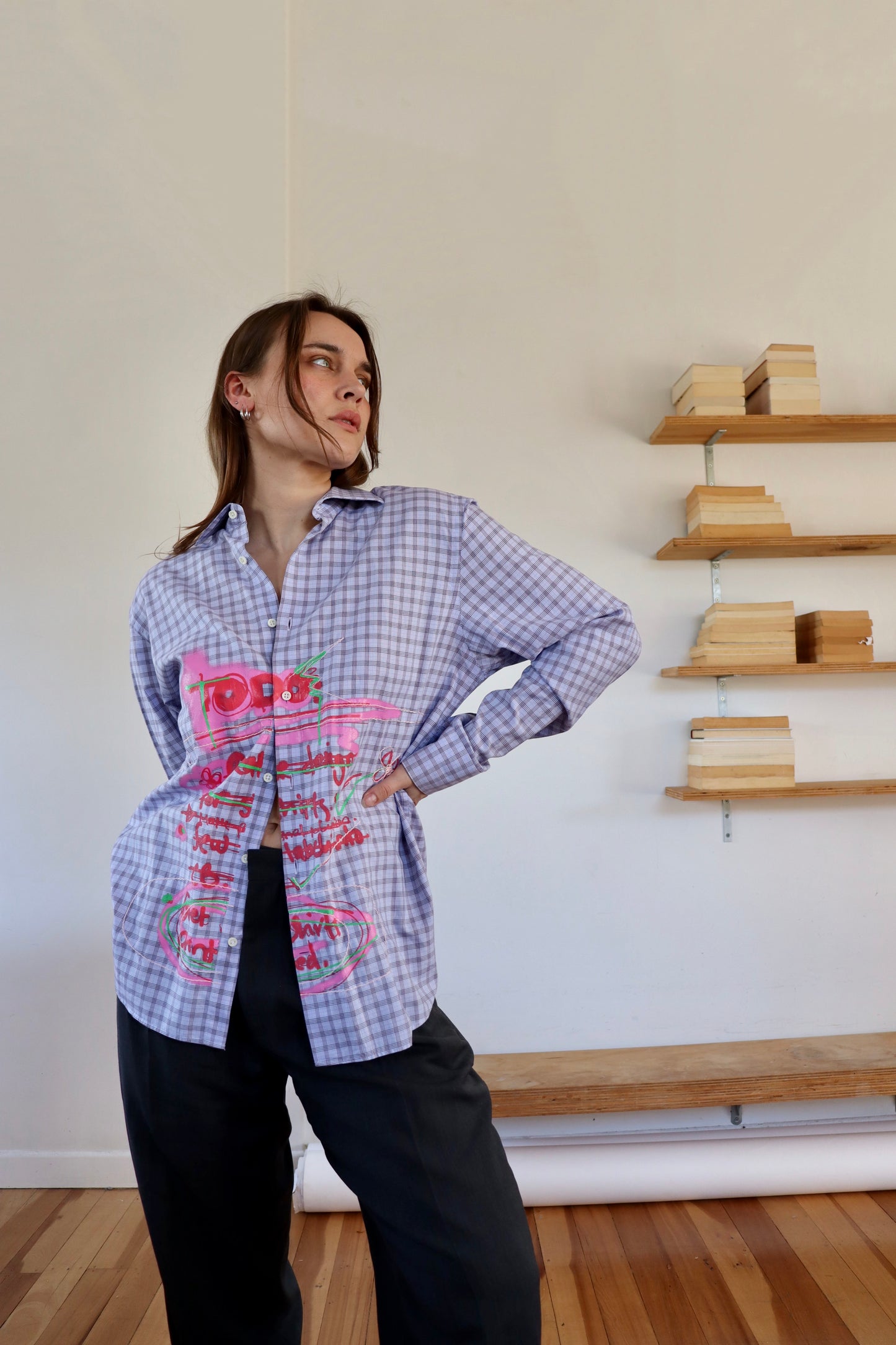 Purple Checked 'To Do' Shirt M