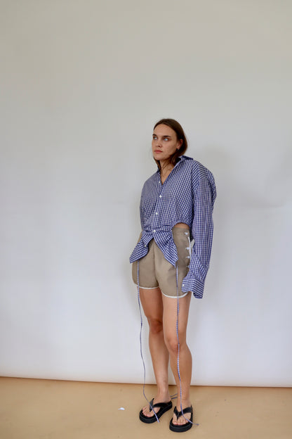 Navy Check Curve Shirt M