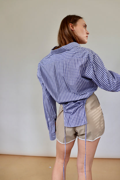 Navy Check Curve Shirt M