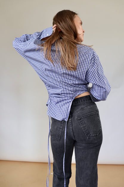 Navy Check Curve Shirt M