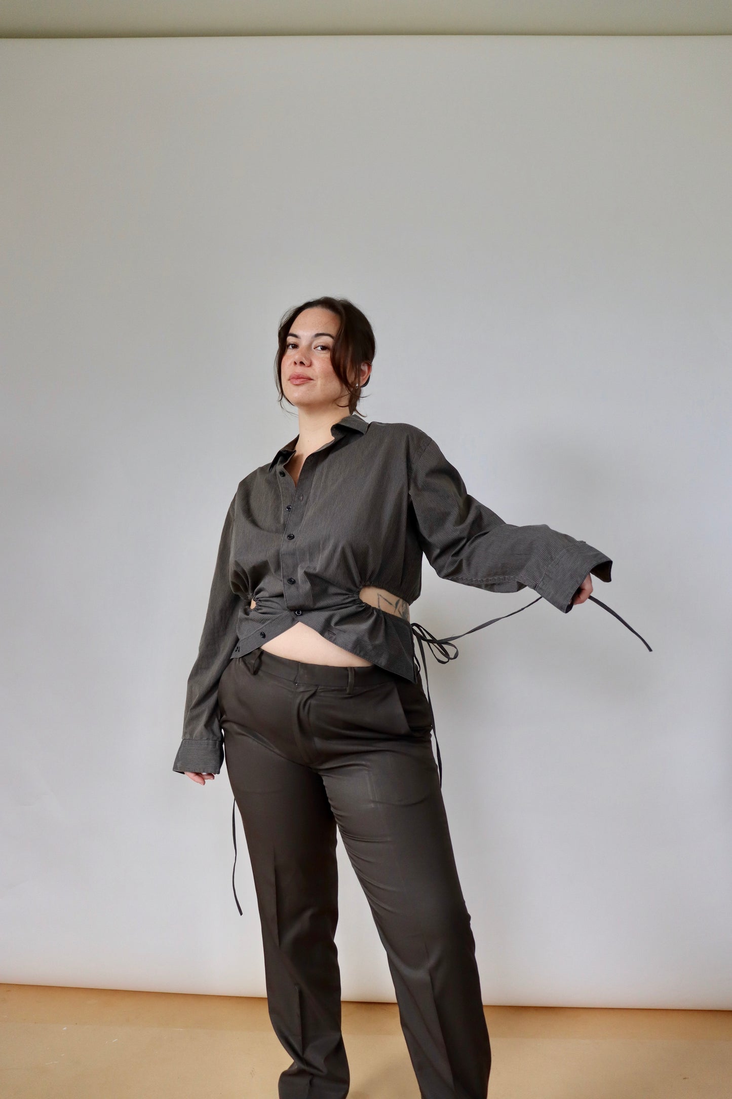 Brown Striped Curve Shirt M