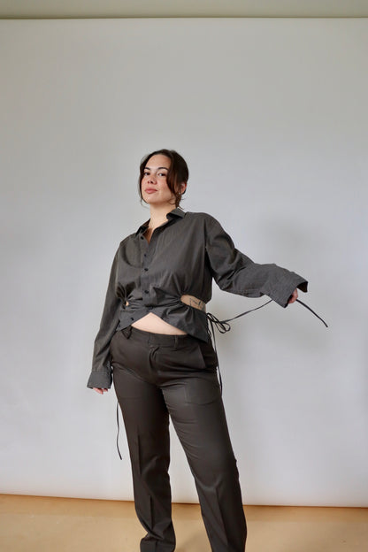 Brown Striped Curve Shirt M