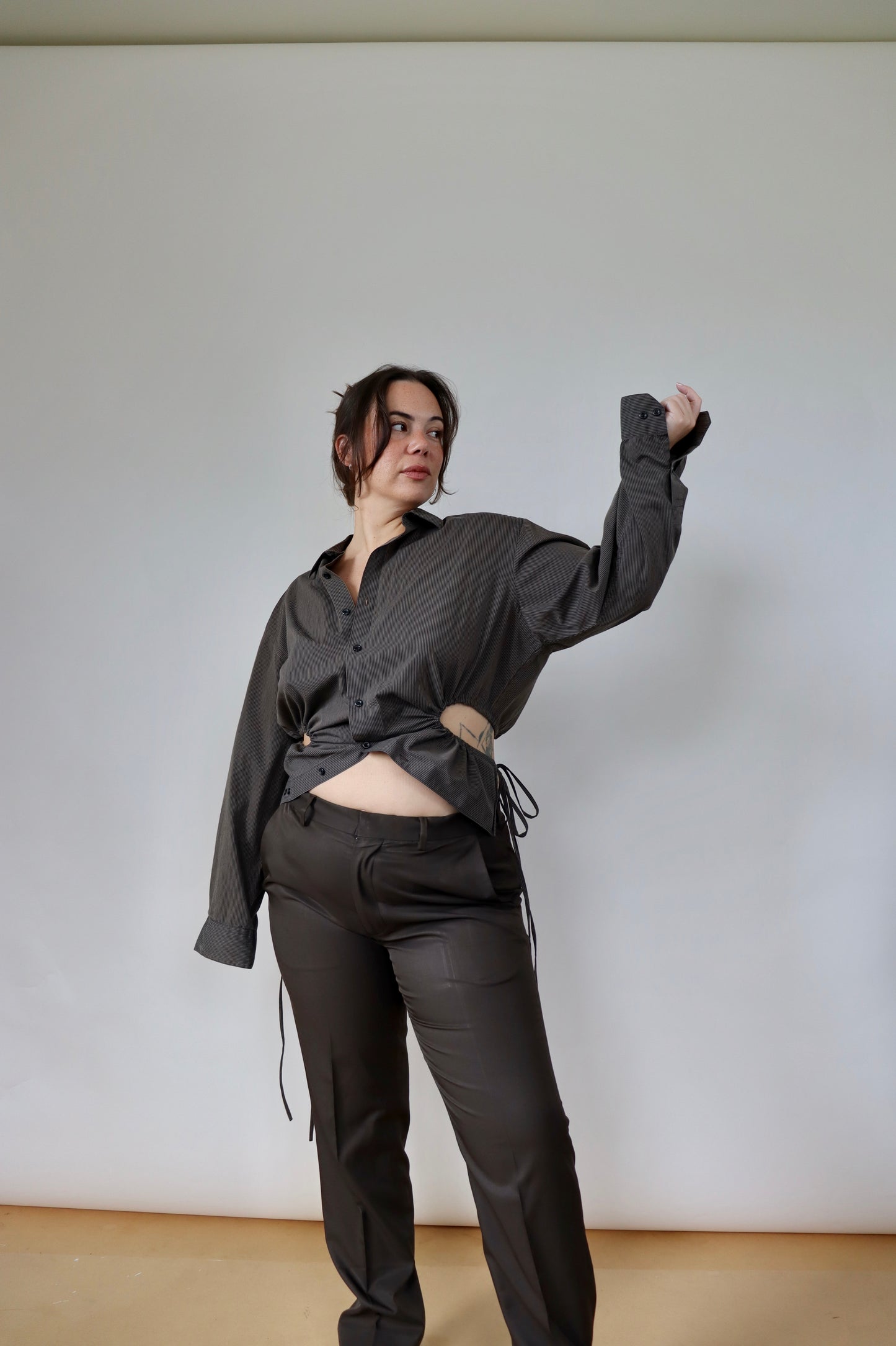 Brown Striped Curve Shirt M