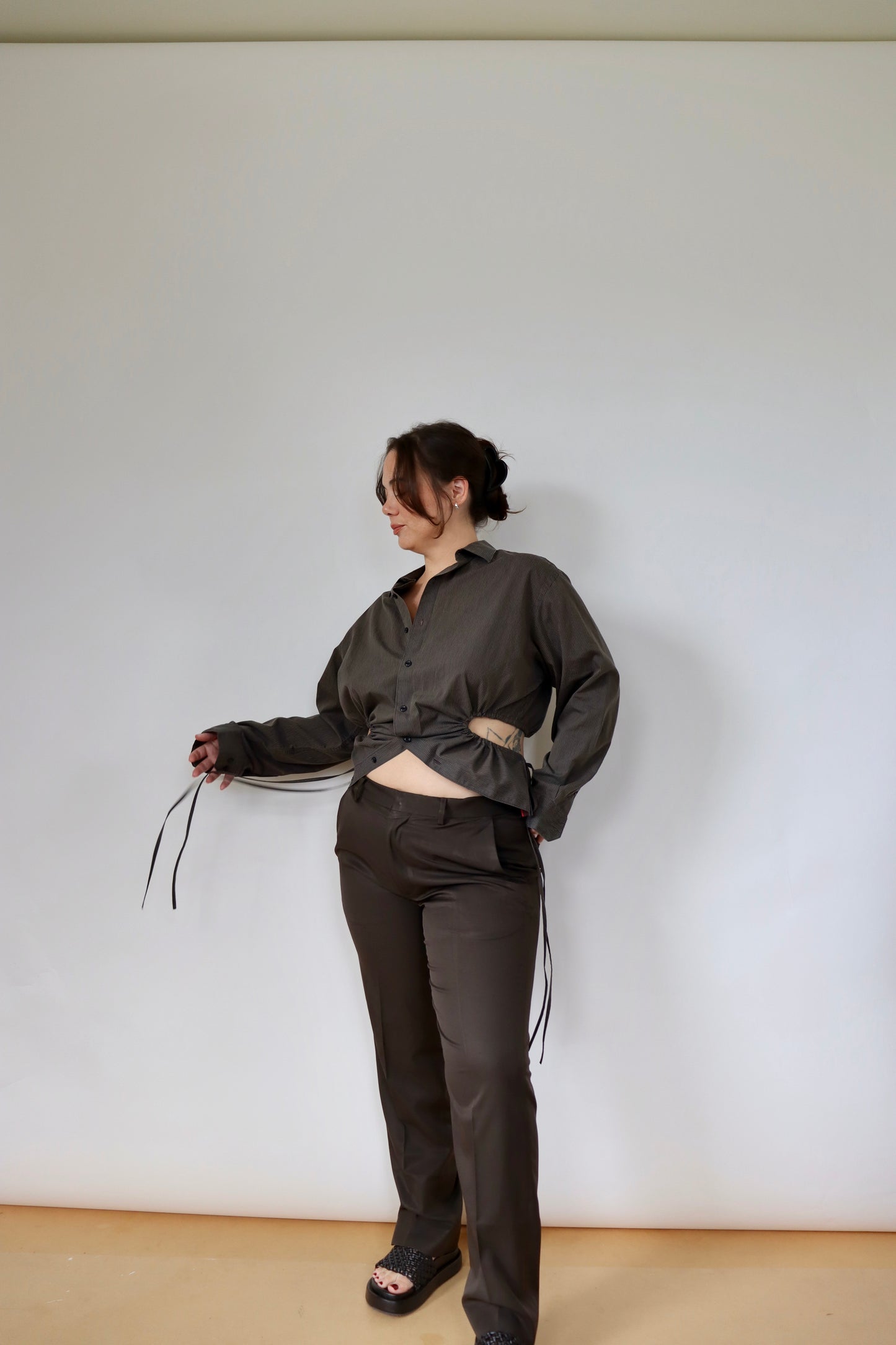 Brown Striped Curve Shirt M