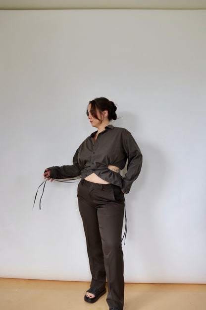 Brown Striped Curve Shirt M