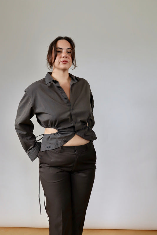 Brown Striped Curve Shirt M
