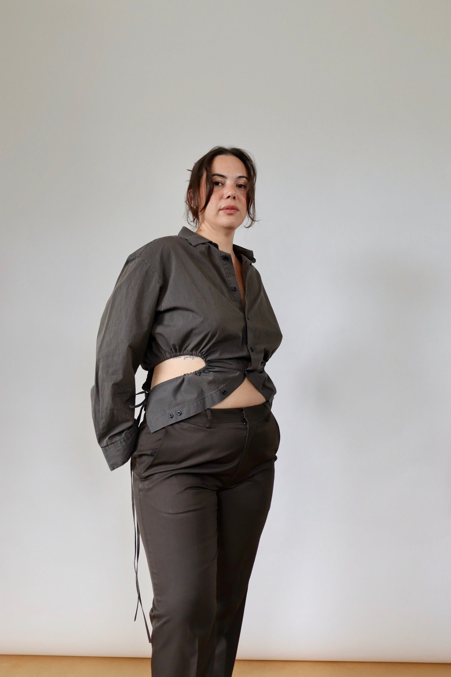 Brown Striped Curve Shirt M