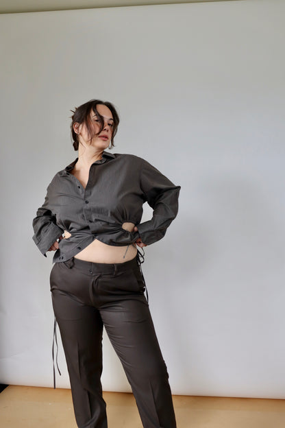 Brown Striped Curve Shirt M